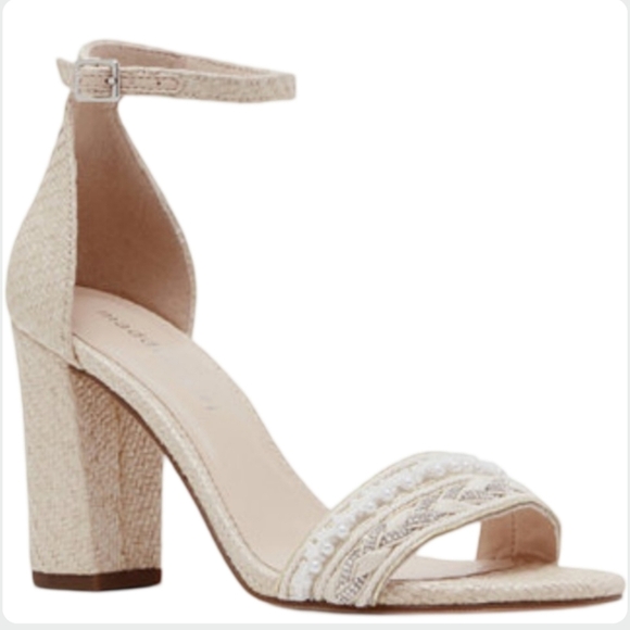 Madden Girl Bella Block Heel Sandals Size 7 Ivory Pearl Wedding Boho NEW - Picture 7 of 13